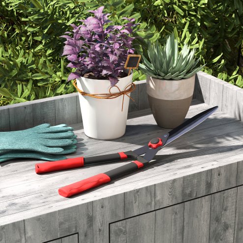 Outsunny Garden Shears, 63.5 cm Heavy Duty Hedge Shears with Razor-Sharp Blades, Comfort Grip and Tension Adjuster for Hedges, Shrubs and Bushes, Easy Cutting and Trimming