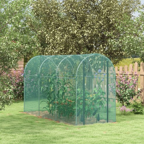 Outsunny Fruit Cage Bird Netting, Heavy Duty Fruit and Vegetable Protection Tent with Zipped Door, Anti Bird, Insects, Small Animals, 1.2 x 3.6 x 1.9m, Green