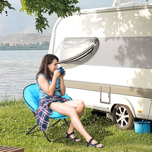 Outsunny Camping Moon Chair, Portable Folding Camping Chair for Adults with Wide Padded Oxford Seat for Outdoor Camp, Travel, Fishing, Beach, Blue Image