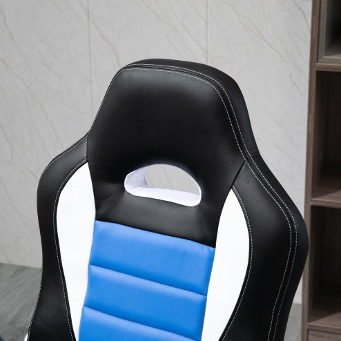 HOMCOM Computer Gaming Chair, Office Desk Swivel Chair, PU Leather Racing Chair with 90?? Flip-up Armrest, Adjustable Height and Rolling Wheels, Blue
