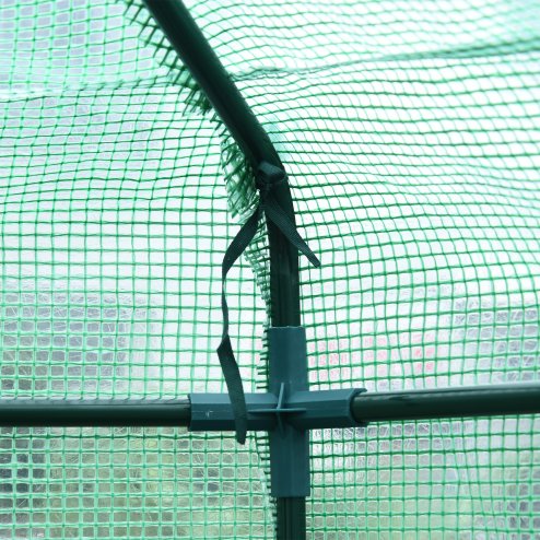 Outsunny Hexagon Walk In Greenhouse with Shelves, Outdoor Green House Grow House with Waterproof PE Cover and Roll-up Door, 228 x 196 x 215 cm, Green