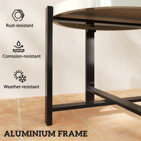 Outsunny Round Small Garden Table, 60cm Outdoor Side Table with Faux Marble Tempered Glass Top, Aluminium Frame for Garden, Patio, Balcony, Light Grey