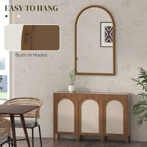 HOMCOM Arched Wall Mirror, 110 x 65 cm Arch Mirror for Living Room, Bedroom, Hallway, Dark Brown