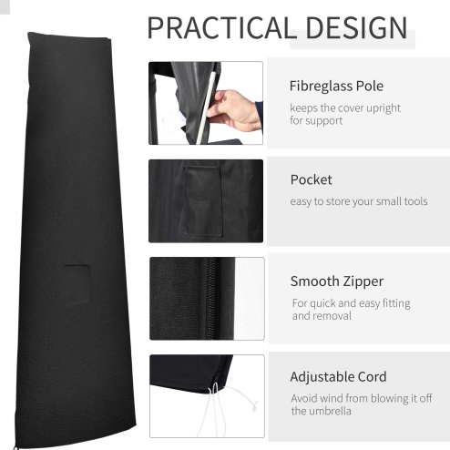 Outsunny Garden Parasol Cover Waterproof Outdoor Cantilever Banana Umbrella Protector 300D Oxford Fabric 240 x 48/70 cm for 3 m Cantilever Parasol