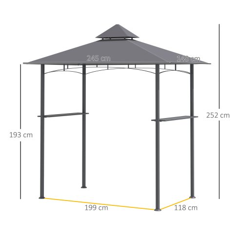 Outsunny 2.5x1.5m (8'x5') Grill Gazebo Canopy, Double Tiered Outdoor BBQ Gazebo Shelter with 2 Side Shelves for Garden, Patio, Barbecue, Picnic, Grey