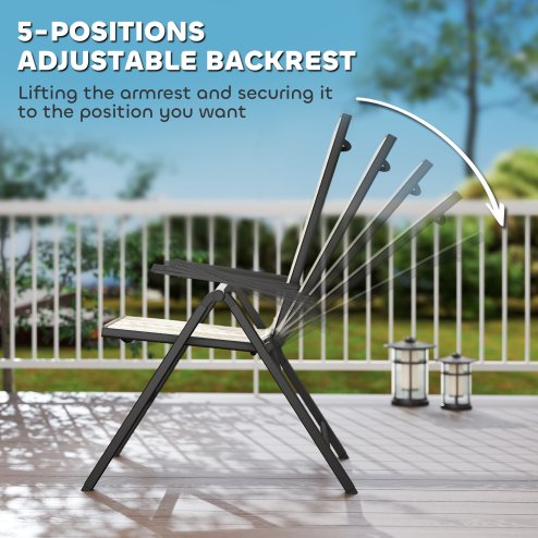 Outsunny Rattan Folding Chair Outdoor Set of 2, 5-Position Adjustable Wicker Garden Dining Chair with High Backrest, Wide Armrest, for Patio, Terrace, Balcony, Orange