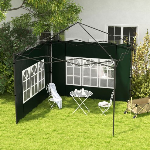 Outsunny Gazebo Side Panels with Window for 3x3(m) or 3x6m Gazebo Canopy, 2 Pack Sides Replacement, Green Image