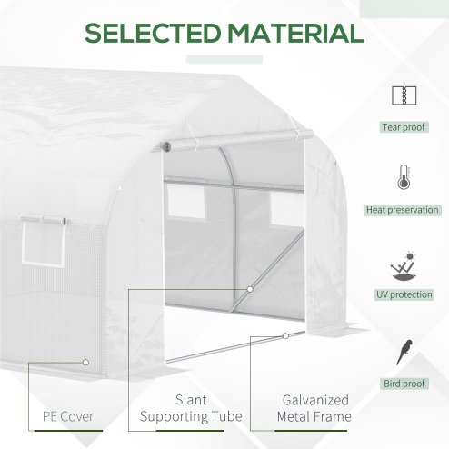 Outsunny Walk-In Polytunnel Greenhouse Warm House Garden Tunnel Shelter Plant Shed with Door and Windows, Galvanised Steel Frame, 4.5 x 3 x 2m, White
