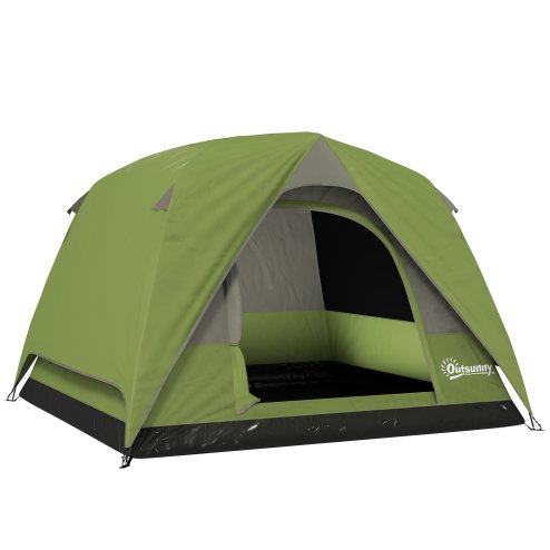 Outsunny 3-4 Person Camping Tent, Easy Set Up Waterproof Dome Tent with Sewn-in Groundsheet, Mesh Windows, Pocket and Hook for Camping, Hiking, Backpacking, Olive Green and Grey