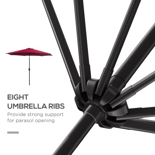 Outsunny 3(m) Garden Parasol Umbrellas, Outdoor Sun Shade with 8 Ribs, Tilt and Crank Handle for Balcony, Bench, Garden, Wine Red