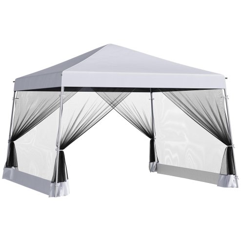 Outsunny Outdoor Garden Pop-up Gazebo Canopy Tent Sun Shade Event Shelter Folding with Adjustable Height, Mesh Screen Side Walls 3.5 M 3.5 M Base / 3 M 3 M Top, White