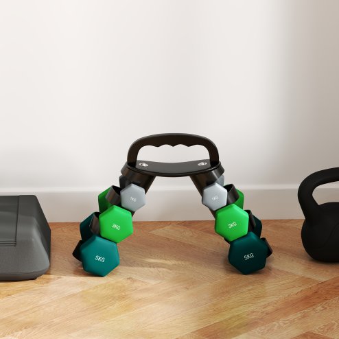 SPORTNOW Dumbbells Set with Carry Storage Rack, Set of 6 Weights for Home Gym, Kettlebell Training Weight Lifting Exercise, 2 x 1kg, 2 x 3kg, 2 x 5kg, Grey