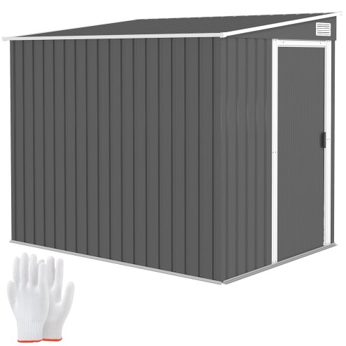 Outsunny 7 x 5FT Galvanised Metal Garden Shed with Foundation, Lean to Shed, Tool Storage House with Sliding Doors, 2 Vents, Adjustable Shelves and Hooks, Dark Grey