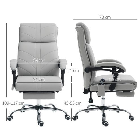 Vinsetto Office Chair with 4-point Vibration Massage and Heat, PU Leather High Back Recliner Desk Chair with Adjustable Height, Armrest, Footrest, Swivel Computer Chair for Home, Light Grey