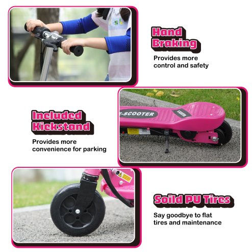 HOMCOM Electric Scooter for Kids, 120W Foldable E Scooter for Age 7-14 with Adjustable Height, Rear Brakes, Up to 12 KM/H, Maximum Range 10 KM, Pink