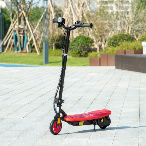 HOMCOM 120W E-Scooter Folding Electric Scooter with 12km/h Maximum Speed, Three Mode LED Headlight, Adjustable Height, Warning Bell, for Ages 7-14 Years - Red Image