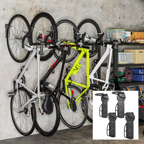 SPORTNOW 4 Pack Bike Rack, Wall Mounted Bicycle Hanger Hook, Foldable Garage Bike Wall Rack, Bicycle Storage Holder for Indoor Outdoor Use