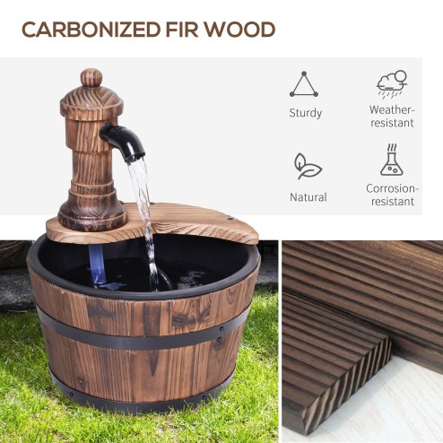 Outsunny Barrel Patio Water Fountain Wood Garden Decorative Ornament Water Feature w/ Electric Pump