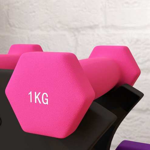 SPORTNOW Hex Dumbbells Set with Dumbbell Rack, Hand Weights for Home Gym Strength Training, 2 x 1kg, 2 x 2kg, 2 x 3kg