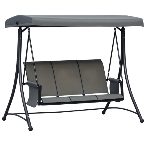 Outsunny 3 Seater Garden Swing Seat Outdoor Swing Chair with High Back Design, Steel Frame, Side Pouches, Adjustable Canopy, Charcoal Grey