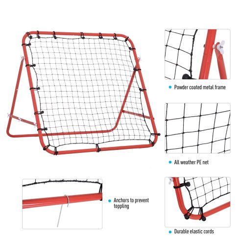 HOMCOM Rebounder Net Practise Kickback Target Goal with 5 Angles, for Teens, Adults, Softball, Football Training, Red