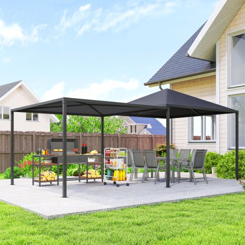 Outsunny 3 x 3 or 3x 6m Garden Gazebo with Extendable Awning and Wheels, UPF30+ Outdoor Metal Gazebo Canopy Shelter for BBQ, Event, Party