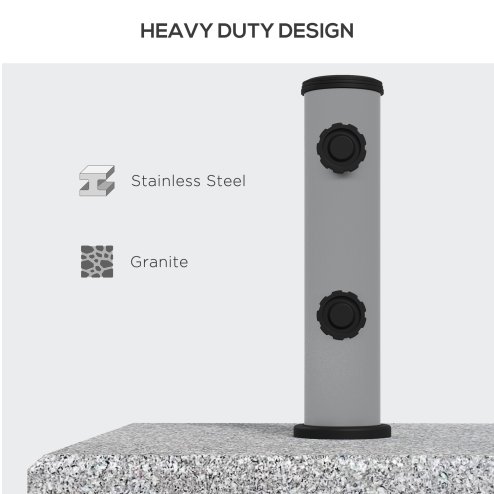 Outsunny 28kg Granite Parasol Base, Heavy Duty Square Umbrella Stand with Wheels and Retractable Handle, Parasol holder for 32mm, 38mm, 48mm Poles, Grey