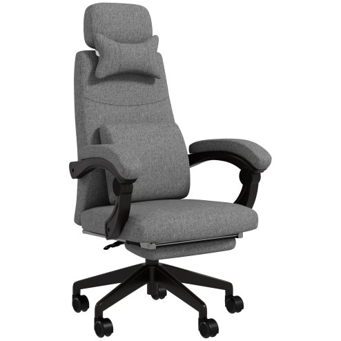 Vinsetto Office Chair, Ergonomic Desk Chair, High Back Fabric Work Chair with 160° Reclining Backrest, Retractable Footrest, Neck and Lumbar Pillow for Home and Study, Dark Grey