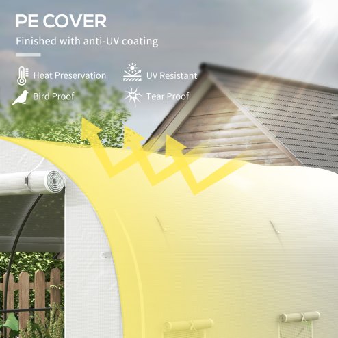 Outsunny 3 x 2 m Polytunnel Greenhouse with Zipped Roll-up Door and Mesh Windows, Walk-in Greenhouse with PE Cover and Galvanised Steel Frame, White