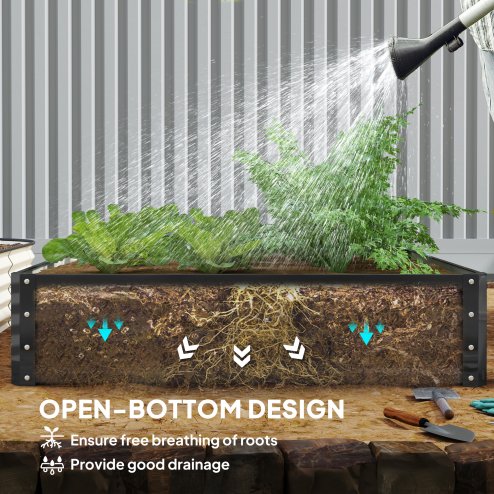 Outsunny 432L Square Raised Garden Bed Box with Weatherized Steel Frame for Vegetables, Flowers and Herbs, 120 x 120 x 30cm, Grey