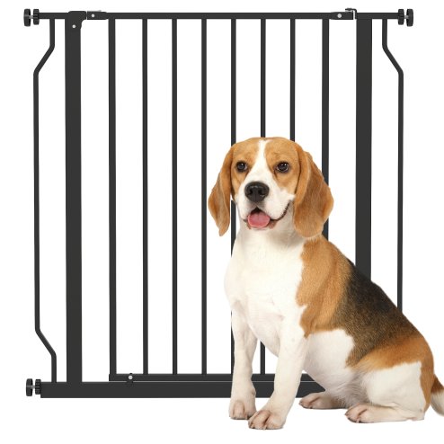 PawHut Dog Gate Wide Stair Gate w/ Door Pressure Fit Pets Barrier for Doorway, Hallway, 76H x 75-85W cm - Black