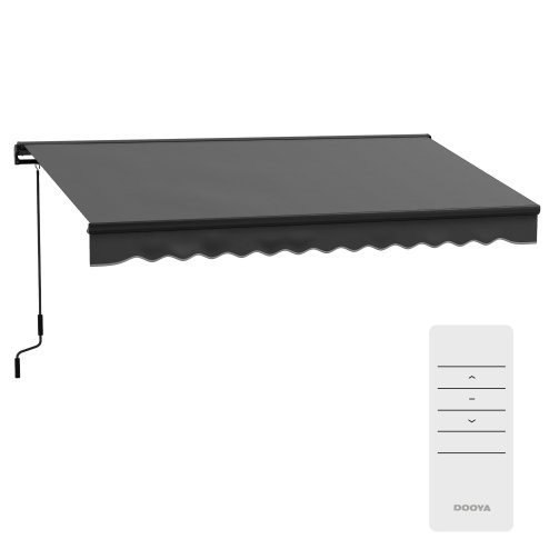 Outsunny 3.5 x 2.5m Electric Awning with Remote Controller, Aluminium Frame Retractable Awning, Half Cassette Sun Canopies for Patio Deck Door Window, Dark Grey