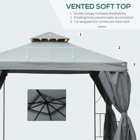 Outsunny 3 x 3 m Garden Gazebo Double Roof Marquee Patio Wedding Party Tent Canopy Shelter with Sidewalls (Dark Grey)
