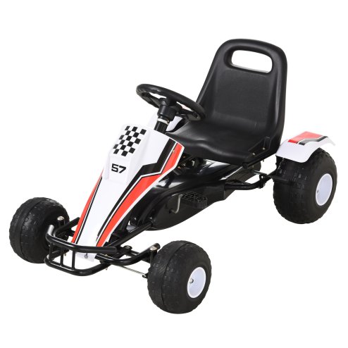 HOMCOM Kids Children Pedal Go Kart Manual Ride On Car w/ Brake Gears Steering Wheel Adjustable Seat 4 Smooth Wheels Racing-Style White 104 x 66 x 57 cm Image