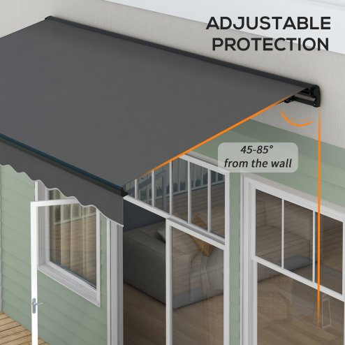 Outsunny 3.5 x 2.5m Electric Awning with Remote Controller, Aluminium Frame Retractable Awning, Half Cassette Sun Canopies for Patio Deck Door Window, Dark Grey