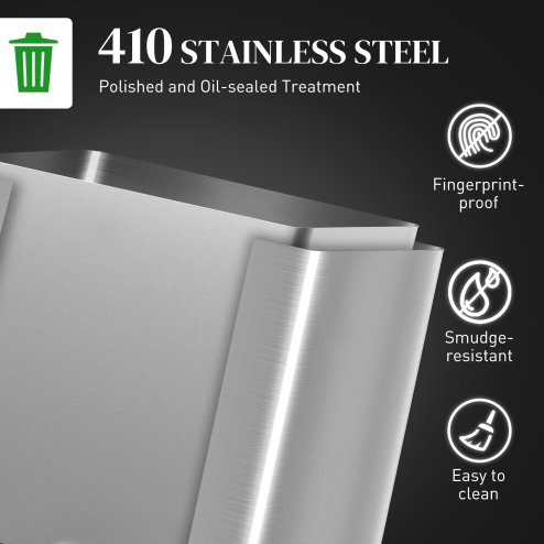 HOMCOM Dual Kitchen Bin, 20+14L Double Bin for Recycling and Waste, Stainless Steel Vertical Pedal Bin with Tilt Out Bin, Soft-Close Lid, Removable Inner Buckets and Handles, Silver