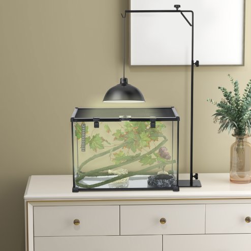 PawHut Reptile Lamp Stand, Adjustable Height and Width Heat Lamp for Reptile Amphibian Terrariums, Light Stand with Hook Hanging Steel Base, 86-129Hcm, 42-50Wcm - Black Image