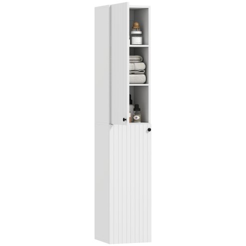HOMCOM 300 x 1610 mm Wall Mounted Tall Bathroom Cabinet with Soft-Close Hinges, Slim Bathroom Storage Cabinet with 2 Doors, Modern Narrow Storage Cupboard, White