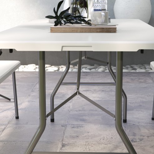 Outsunny Folding Garden Table, 180 x 75cm Rectangular HDPE Outdoor Picnic Table for 6, Metal Frame for Patio, Park, White