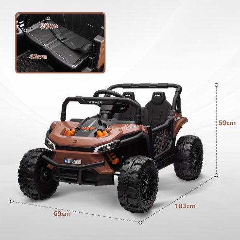 AIYAPLAY Kids Ride on Car, 12V Battery Powered Electric Truck with Remote Control, 4 Suspension Wheels, Horn, Lights, Music, USB, for Ages 3-5 Years, Brown