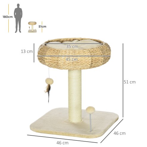PawHut 51cm Cat Tree, Kitty Activity Center, Cat Climbing Toy, Cat Tower w/ Cattail Bed, Toy Ball, Scratching Post - Beige