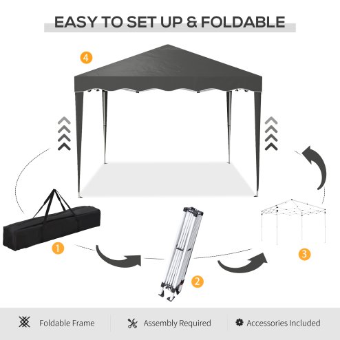 Outsunny 3x3(m) Pop Up Gazebo, Foldable Party Tent with Wave Edge and Carry Bag, Height Adjustable Festival Camping Canopy for Garden Outdoor, Grey
