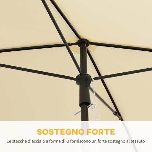 Outsunny 2 x 1.3m Garden Parasol Umbrella, Outdoor Market Table Umbrella with Ruffles & Aluminium Pole, Rectangular Tilting Parasol Sun Shade Canopy, Beige