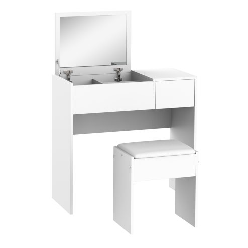 HOMCOM Dressing Table with Flip-Up Mirror and Cushioned Stool, Makeup Vanity Desk with Hidden Compartments and Storage Drawer, Convertible Writing Table for Bedroom, White