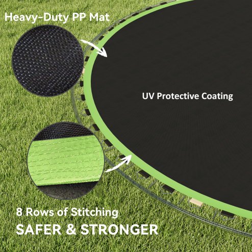 SPORTNOW Trampoline Replacement Mat with Eight Rows of Stitching, Spring Pull Tool, 42 V-Hooks, for 8ft Trampoline, Using 14cm Springs, Trampoline Jumping Mat, Green