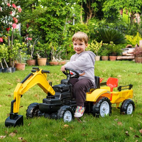 HOMCOM Kids Pedal Go Kart Children Ride On Digger Tractor Toy Car Excavator For 3 - 6 Years
