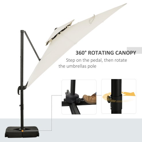 Outsunny 2.7 x 2.7(m) Cantilever Parasol with Aluminium Frame, Crank and Tilt, 360-Degree Rotation, Double Top Garden Umbrella with Base and Cover, Beige