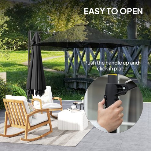 Outsunny 2.5M Garden Cantilever Parasol, Offset Roma Patio Umbrella Hanging Sun Shade Canopy Shelter with 360 Rotation and Cross Base, Black