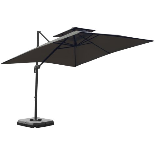 Outsunny 2.7 x 2.7(m) Cantilever Parasol with Aluminium Frame, Crank and Tilt, 360-Degree Rotation, Double Top Garden Umbrella with Base and Cover, Dark Grey