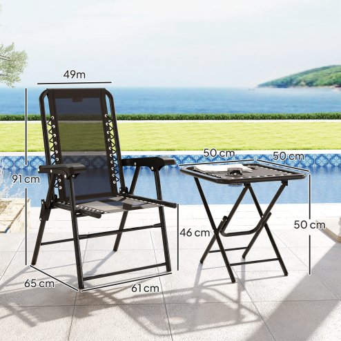 Outsunny 3 Pieces Garden Bistro Set, Folding Table and Chairs Set, Metal Garden Furniture Set with Cup Holders for Outdoor, Patio, Balcony, Black